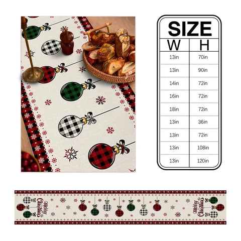 Merry Christmas Tree Ball Linen Table Runners Holiday Party Decor Reusable Dining Wedding Navidad Decorations