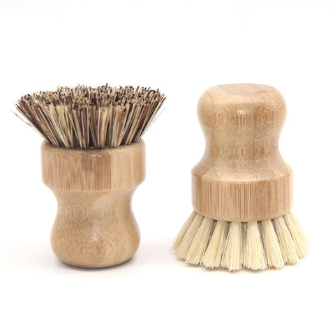 Natural Bamboo Dish Scrub Brushes, Kitchen Wooden Cleaning Scrubbers for Washing Cast Iron Pan/Pot