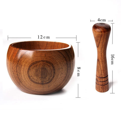 Wood Mortar and Pestle Garlic Mincer Herb Spice Masher Grinder Set for Garlic Pepper