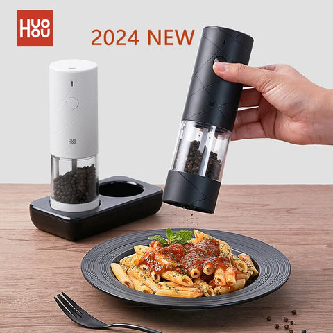 NEW Huohou Electric Grinder Pepper Seasonings Spices Grain Mill Salt Shaker LED Light 6 Modes Kitchen Cooking Tool 2pcs Set