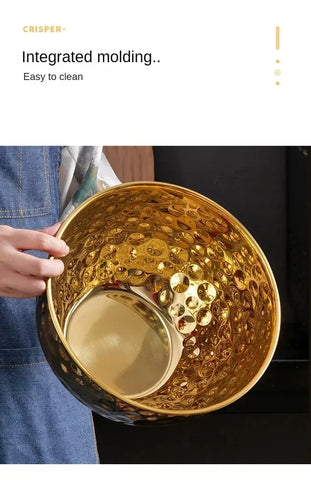 Gold/Silver Stainless Steel Hammer Point Fruit Bowl Salad Plate Egg Pot Thickened Baking Mixing Cooking Bowl Creative Decoration