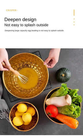 Gold/Silver Stainless Steel Hammer Point Fruit Bowl Salad Plate Egg Pot Thickened Baking Mixing Cooking Bowl Creative Decoration