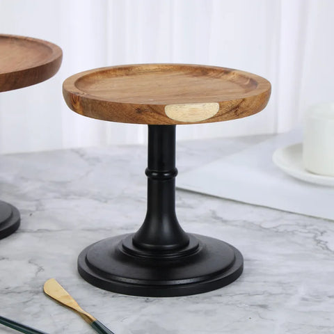 Wood Cake Stands with Dome Footed Cupcakes Display Plate Serving Platter Round Pedestal Stand for Sushi Fruit Snacks Tray