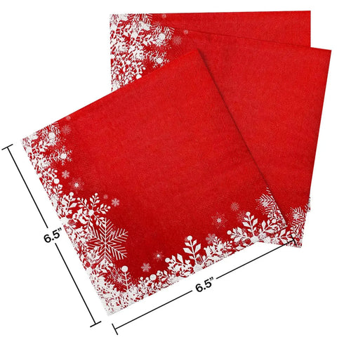 100PCS Red Snowflake Paper Napkins 33x33cm 2-Ply Snowflakes Flower Disposable Paper Towels For 2024 Xmas Party Table Decoration