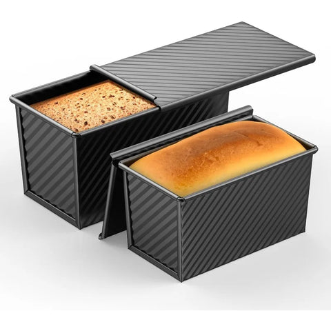 Rectangle Pullman Loaf Pan with Lid 1lb Non-Stick Bread Baking Pan Carbon Steel Corrugated Toast Box Toast Mold for Oven Baking