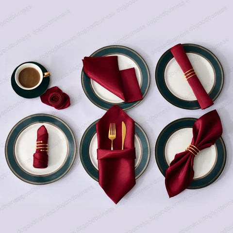 Satin Napkin Serving Square for Table Decoration, Dinner Towel for Wedding Party, Home, Hotel, Christmas, Red, 30cm X30cm, 6pcs