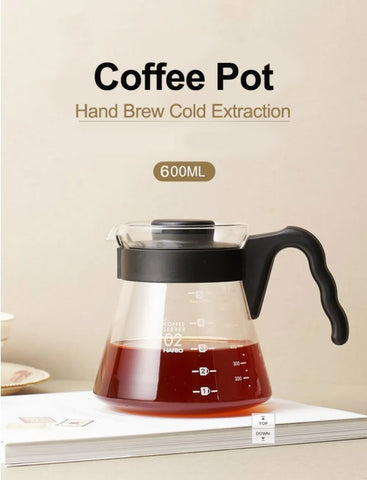 Glass Coffee Server With Scale,Drip Coffee Pot,Pour Over Carafe Microwave Safe Cold Brew Espresso for Coffee Tea Tools,600ml