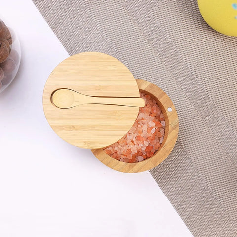 Natural Bamboo Salt & Pepper Condiment Set with Magnetic Lid Elegant Wooden Salt Pepper Jars Sugar Container Spice Storage Pot