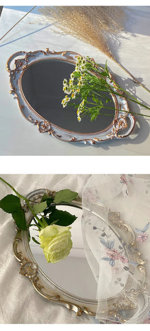 European Decorative Plate Storage Tray Oval  Jewelry Display Rotary Mirror  Candy Decor  Make Up