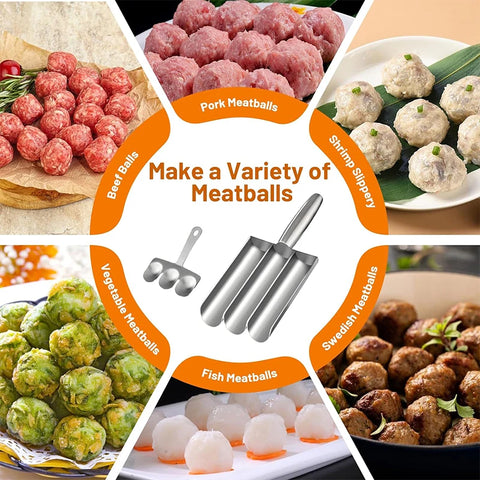 LMETJMA Stainless Steel Meatball Maker Kitchen Meatball Scoop Ball Maker Triple Fishball Meatball Shrimp Ball Maker Tool JT246