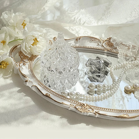 European Decorative Plate Storage Tray Oval  Jewelry Display Rotary Mirror  Candy Decor  Make Up