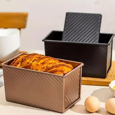 Rectangle Pullman Loaf Pan with Lid 1lb Non-Stick Bread Baking Pan Carbon Steel Corrugated Toast Box Toast Mold for Oven Baking