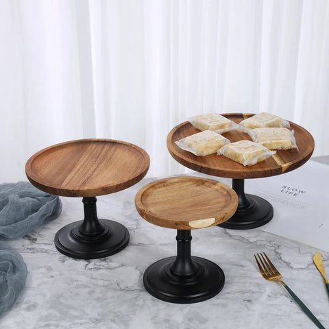 Wood Cake Stands with Dome Footed Cupcakes Display Plate Serving Platter Round Pedestal Stand for Sushi Fruit Snacks Tray