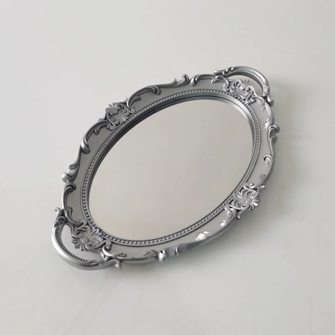 European Decorative Plate Storage Tray Oval  Jewelry Display Rotary Mirror  Candy Decor  Make Up