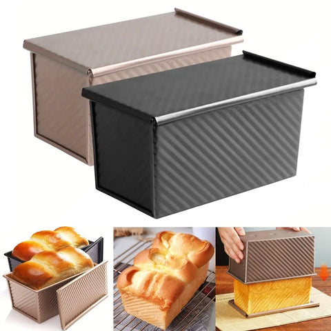 Rectangle Pullman Loaf Pan with Lid 1lb Non-Stick Bread Baking Pan Carbon Steel Corrugated Toast Box Toast Mold for Oven Baking