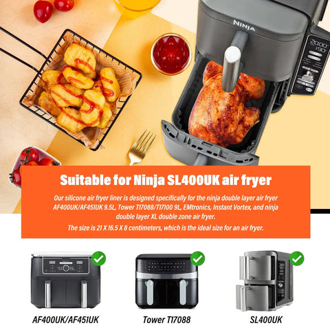 Air Fryer Accessories Set Air Fryer Silicone Basket Oven Baking Tray Silicone Pot Liner Steamer Roasting Rack For Ninja SL400EU