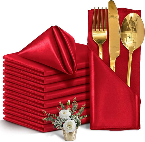 Satin Napkin Serving Square for Table Decoration, Dinner Towel for Wedding Party, Home, Hotel, Christmas, Red, 30cm X30cm, 6pcs