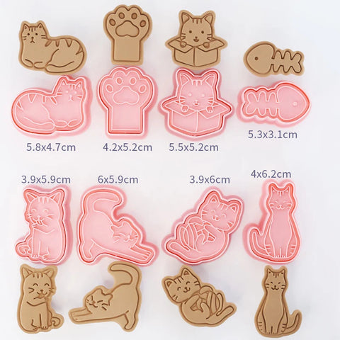 8Pcs/set Cat Cookie Cutters Plastic 3D Cartoon Pressable Biscuit Mold Cookie Stamp Kitchen Baking Pastry Bakeware Tool