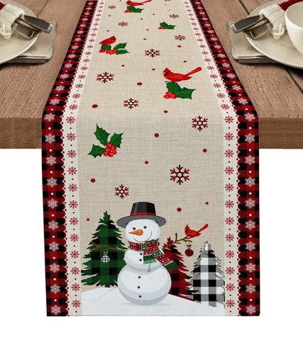 Merry Christmas Tree Ball Linen Table Runners Holiday Party Decor Reusable Dining Wedding Navidad Decorations