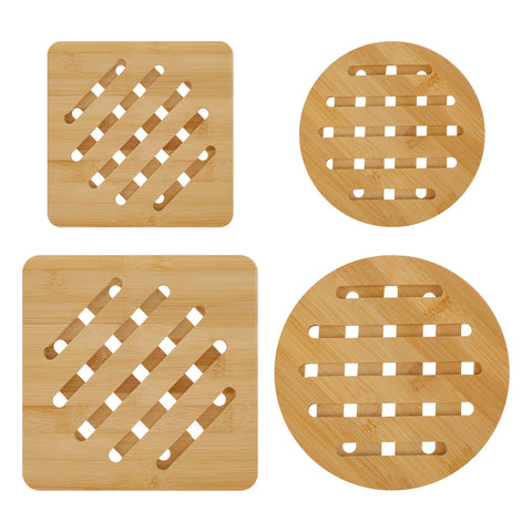 4Pcs Bamboo Trivet Mat Heat Resistant Trivet Hot Pads Natural Bamboo Wood Trivet Reusable Hot Pan Mat Wood Hot Dish Mat Hot Bowl