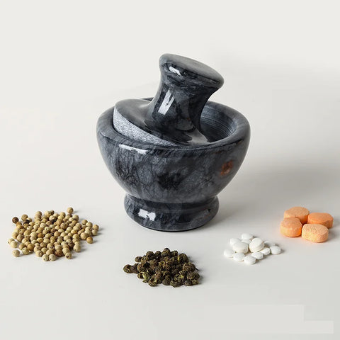 4 Inch Marble Mortar and Mushroom Pestle Stone Grinder Garlic Crusher Spice Mills Black Grinder for Kitchen Fine Grind Easily