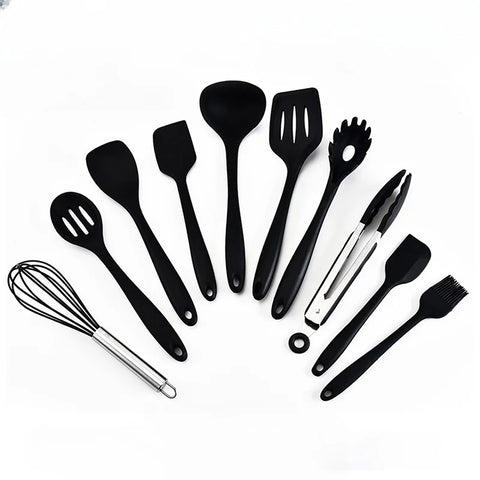 Silicone Kitchenware Set of 10 Non Stick Pot Cooking Spoon Set with High Temperature Resistant Silicone Kitchenware