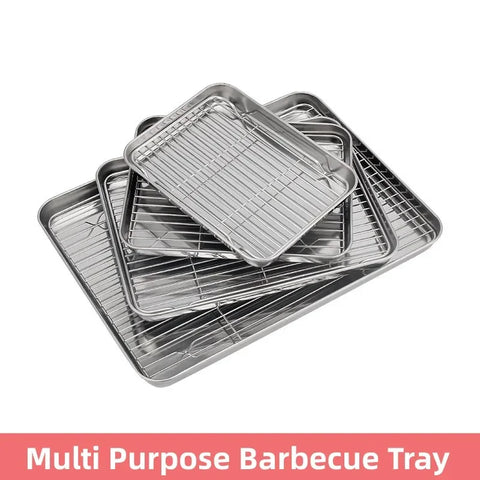 Stainless Steel Barbecue Tray Flat Chassis Multi Purpose Removable Cooling Rack Tray Set Kitchen Nonstick Cake Baking Pan