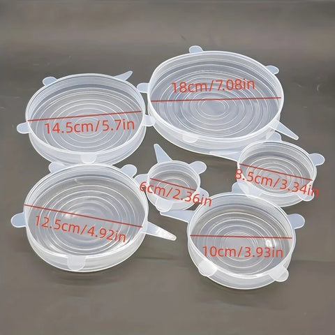 6pcs Reusable Silicone Stretch Lids For Food Bowls - Multifunctional Fruit And Vegetable Fresh-Keeping Cover