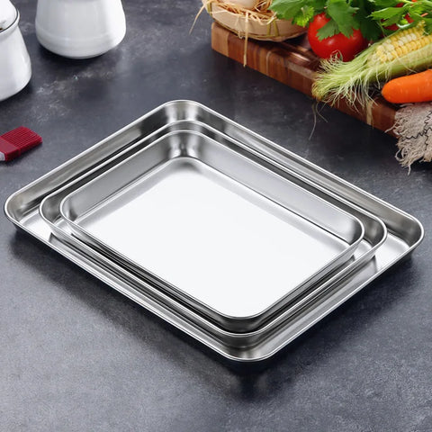 Rectangular Nonstick Pan Stainless Steel Cookie Cooking Sheet Baking Tray Steamed Sausage Dishes Fruit Grill Fish Plate Bakeware