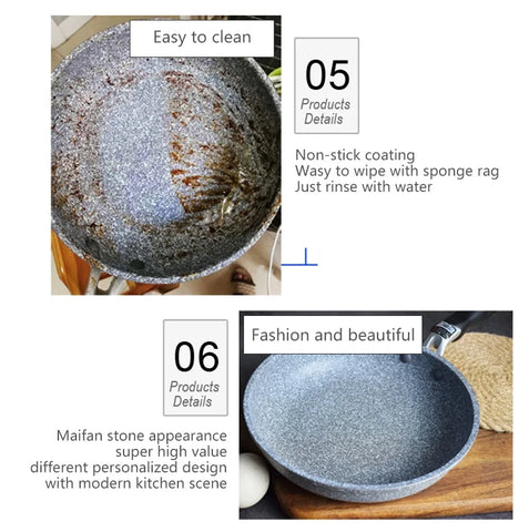 Durable Stone Frying Pan28/26/24/20cm Wok Non-stick Pan Skillet Cauldron Induction Cooker Pans Pancake Egg Gas Stove Home