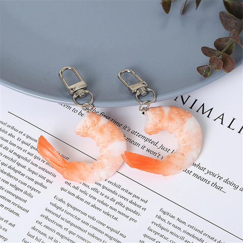 PVC Imitation Shrimp Meat Key Chains Creative Food Keychain for Women Bag Pendant Novelty Funny Scene Decoration Party Gift