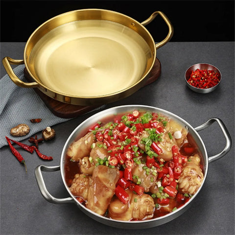 Stainless Steel Saucepan Dry Pots Home Cooking Seafood Rice Pot Paella Pan Picnic Snack Plates Cookware with Handle for Kitchen