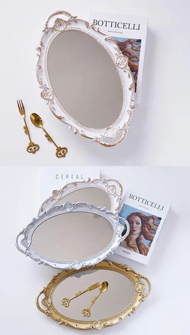 European Decorative Plate Storage Tray Oval  Jewelry Display Rotary Mirror  Candy Decor  Make Up