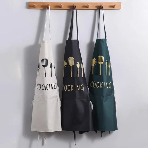 Kitchen Household Waterproof and Oil-proof Men and Women New Apron Cooking Baking Waterproof Oilproof Aprons Hand-wiping