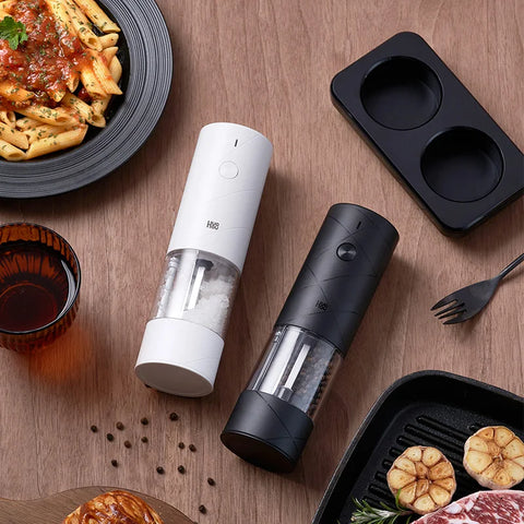 NEW Huohou Electric Grinder Pepper Seasonings Spices Grain Mill Salt Shaker LED Light 6 Modes Kitchen Cooking Tool 2pcs Set