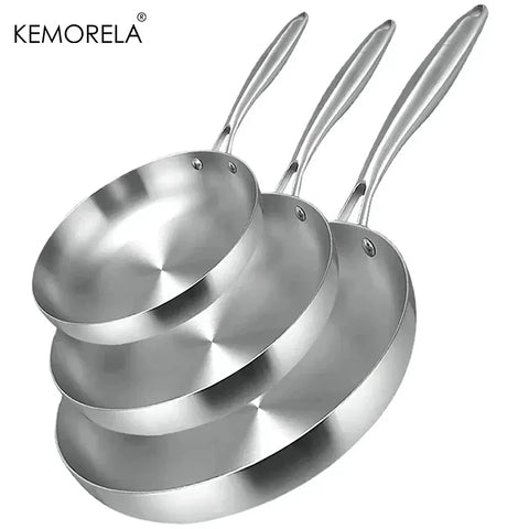 2/3PCS Frying Pan 22/24/26/28CM 304 Stainless Steel 2MM Thick Wok Pan 5 Ply Steel Food Grade Non-Stick Pans for Cooking Pot