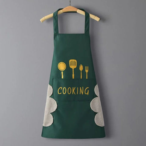 Kitchen Household Waterproof and Oil-proof Men and Women New Apron Cooking Baking Waterproof Oilproof Aprons Hand-wiping