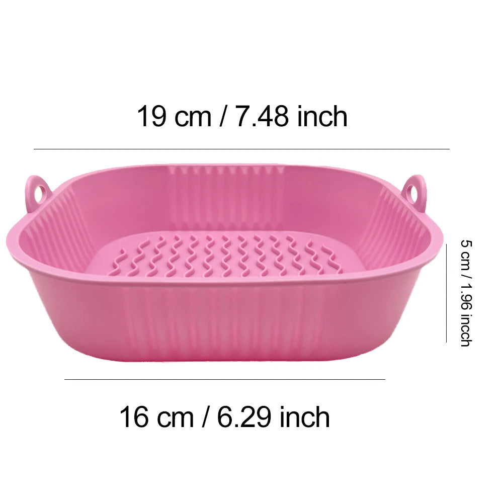 21CM Silicone Air Fryer Pot Tray BBQ Barbecue Pad Plate Airfryer Oven Baking Mold Basket Food Safe Reusable Square Air Fryer Pan