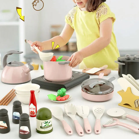Kids Play Kitchen Set, Pretend Play Cooking Toys Set, Kitchen Toys Playset For Toddlers, Toy Pots And Pans For Kids Kitchen